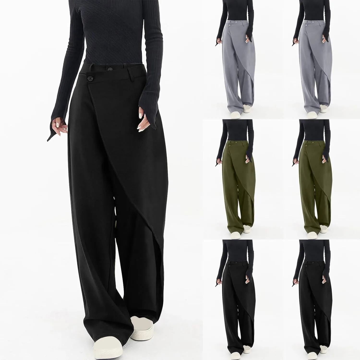 HGps8w Asymmetrical Dress Pants for Women High Waisted Chic Irregular Tailored Design Business Casual Long Work Trousers