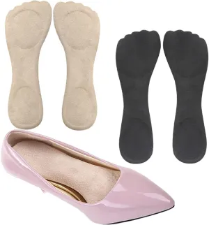 High Heel Inserts Women, Adhesive Velvety Cushioning Insoles for High Heels Anti-Slip, ¾ Gel Cushion Insoles for High Heels Pain Relief, Shoe Inserts for Dress Shoes, 2 Pairs, Beige Black