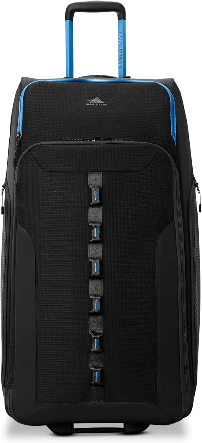 High Sierra Hi-Life 31-Inch Large Wheeled Duffle - Features Smooth Rolling Wheels, WetPak Pockets, Stack-It Strap, Adjustable Handle, Fleece Pocket, Padded Laptop Sleeve, Expandable - Blue/Black