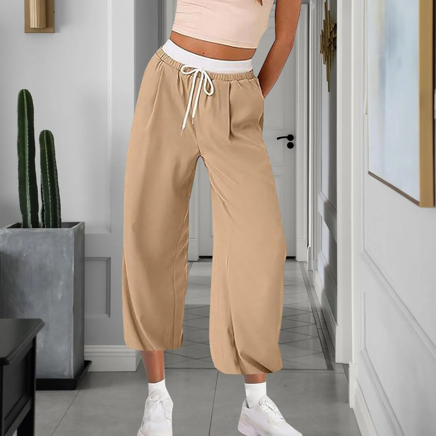 Hiking Pants Women Lightweight Travel Athletic Elastic Waist Cargo Pants Baggy Drawstring Joggers Sweatpants