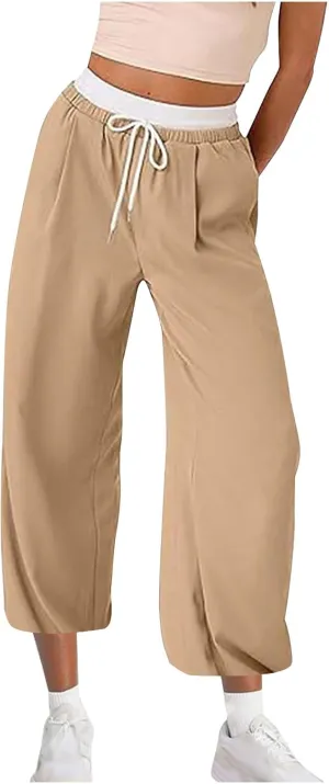Hiking Pants Women Lightweight Travel Athletic Elastic Waist Cargo Pants Baggy Drawstring Joggers Sweatpants