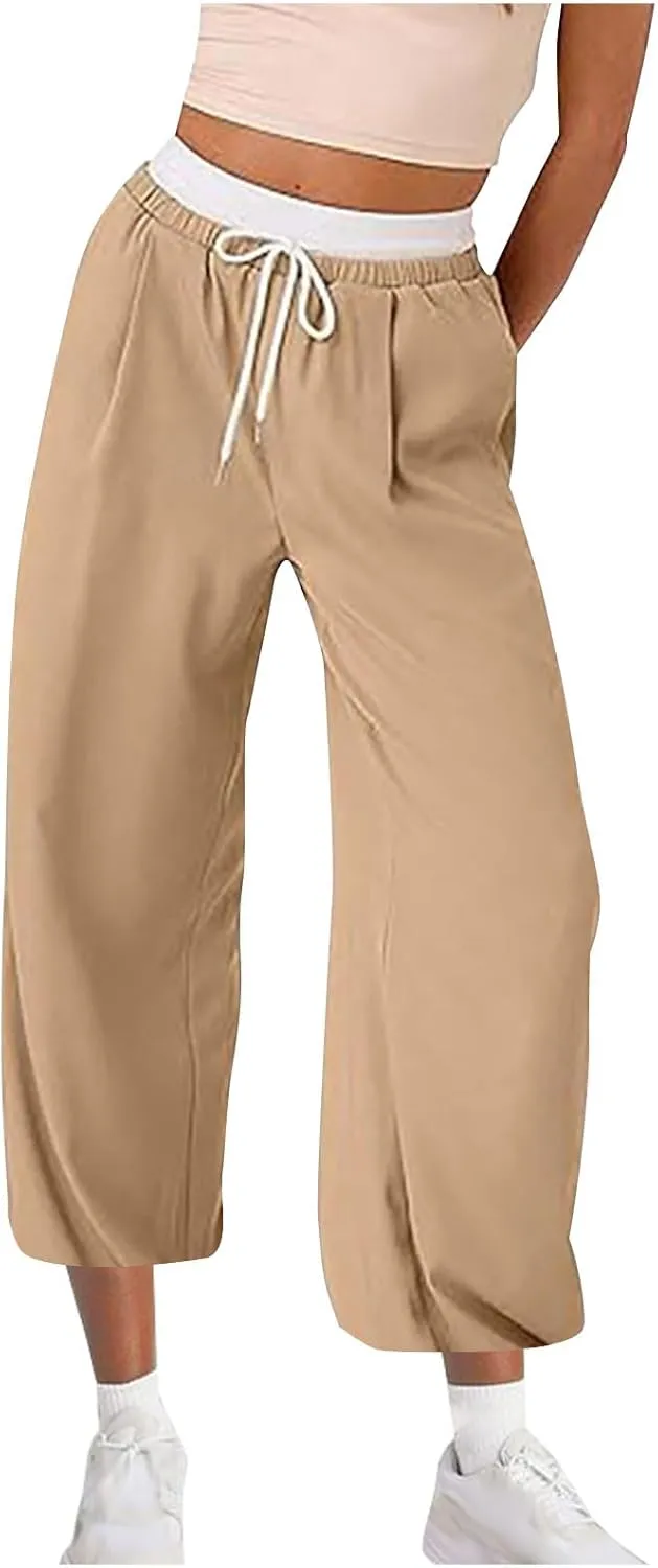 Hiking Pants Women Lightweight Travel Athletic Elastic Waist Cargo Pants Baggy Drawstring Joggers Sweatpants