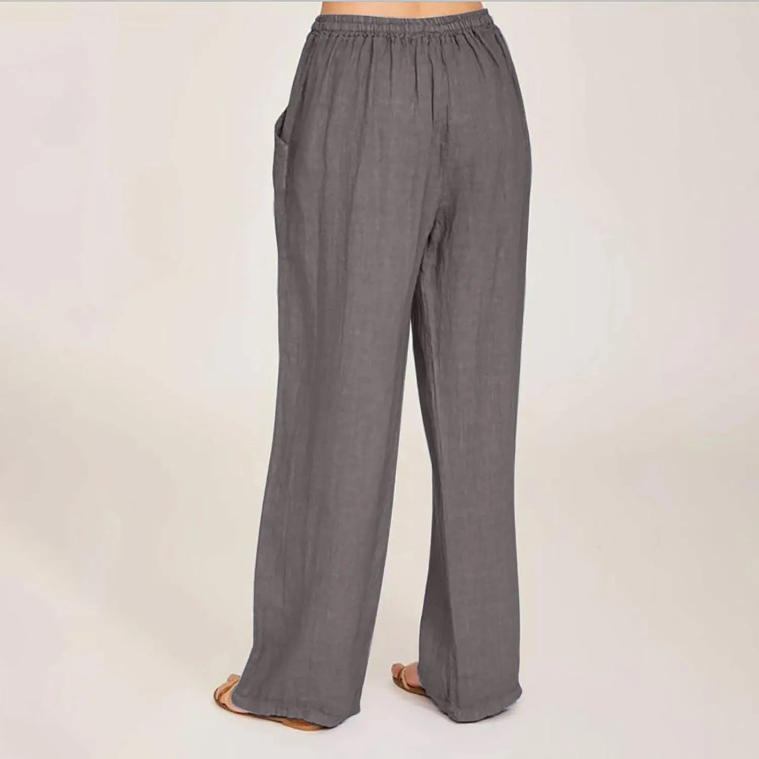 hlysgo Women's Summer Drawstring Waist Wide Leg Casual Pants 2024 Loose Cotton Linen Palazzo Pants Trousers with Pockets