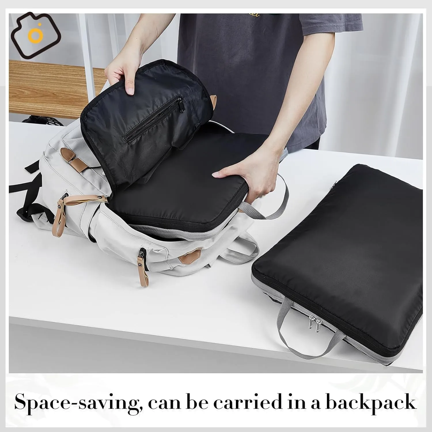 Hosuly 6 Pcs 17.3 x 12.6'' Compression Packing Cube Bag Extra Large Travel Expandable Space Saving Organizers XL for Luggage Storage(Black)