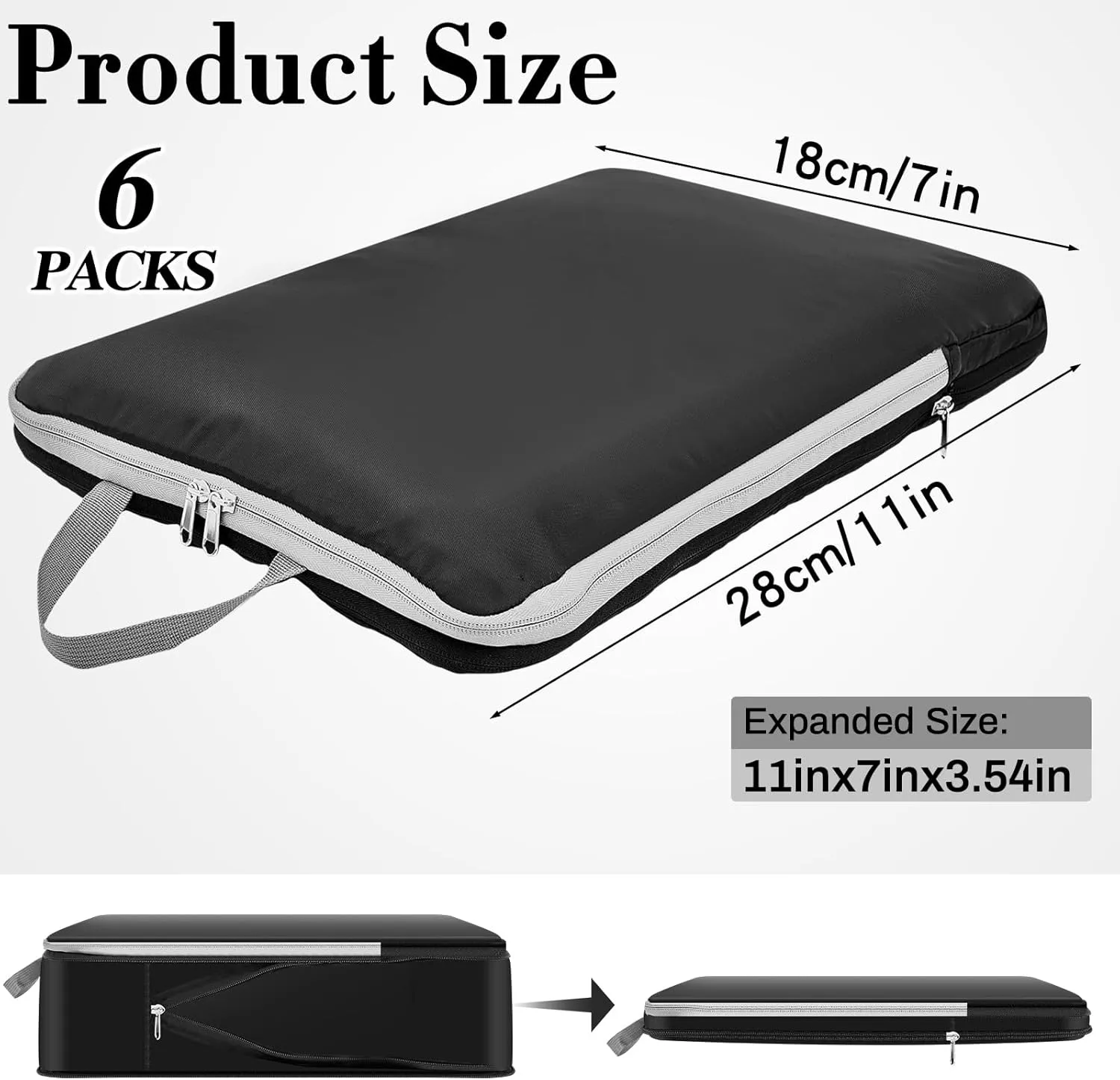 Hosuly 6 Pcs 17.3 x 12.6'' Compression Packing Cube Bag Extra Large Travel Expandable Space Saving Organizers XL for Luggage Storage(Black)