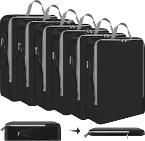 Hosuly 6 Pcs 17.3 x 12.6'' Compression Packing Cube Bag Extra Large Travel Expandable Space Saving Organizers XL for Luggage Storage(Black)