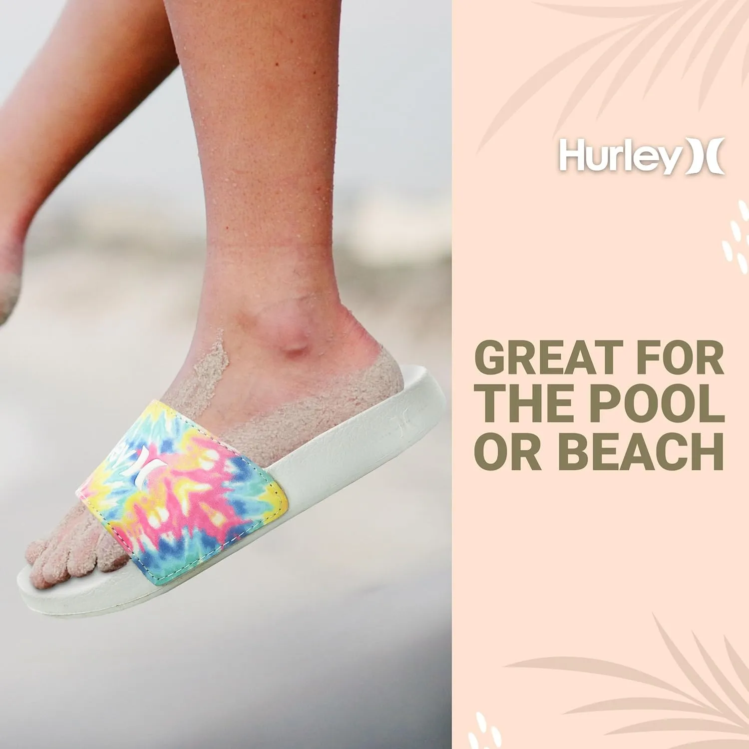 Hurley Naia Comfortable Slip-On Kids Sandals, Cute Girls' Slides for Indoor and Outdoor, Shower Slides for The Beach and Pool