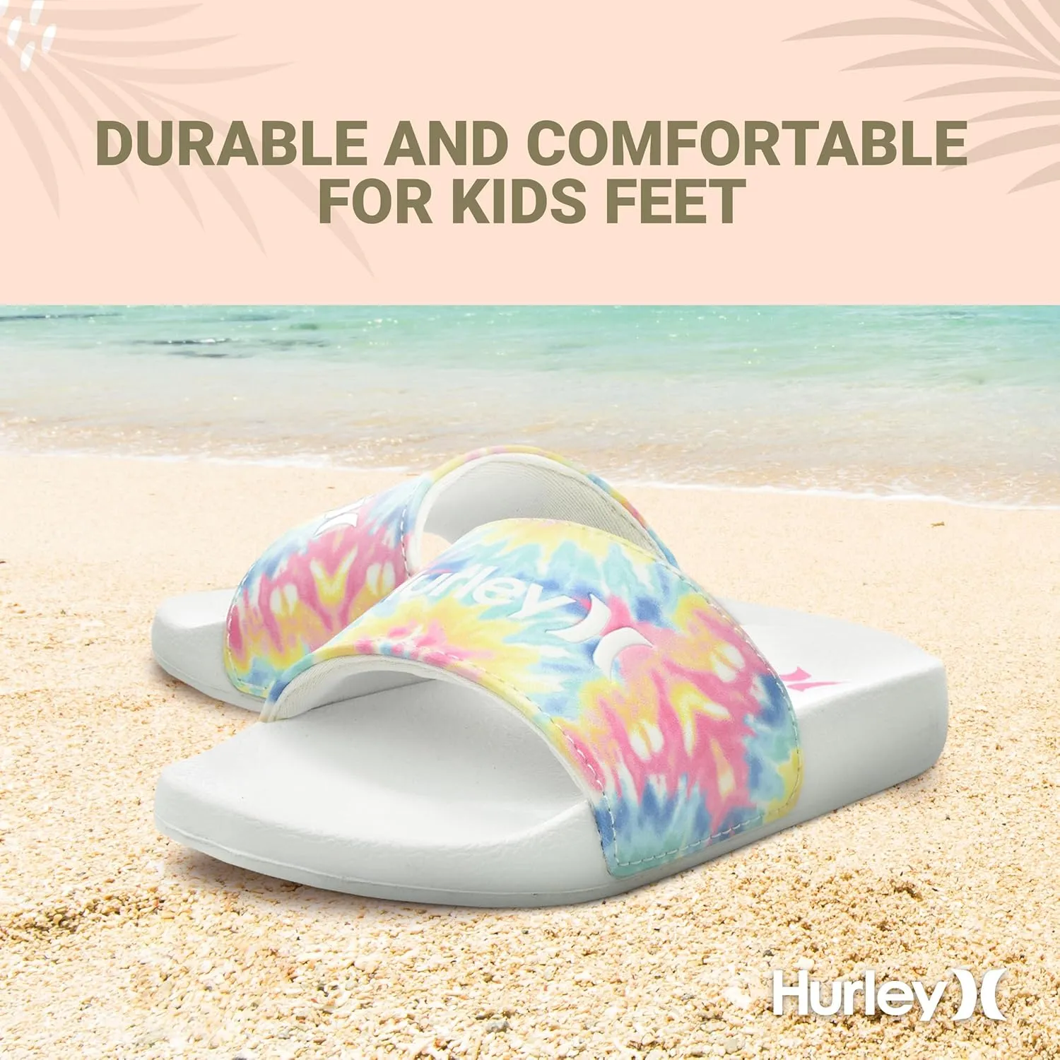 Hurley Naia Comfortable Slip-On Kids Sandals, Cute Girls' Slides for Indoor and Outdoor, Shower Slides for The Beach and Pool