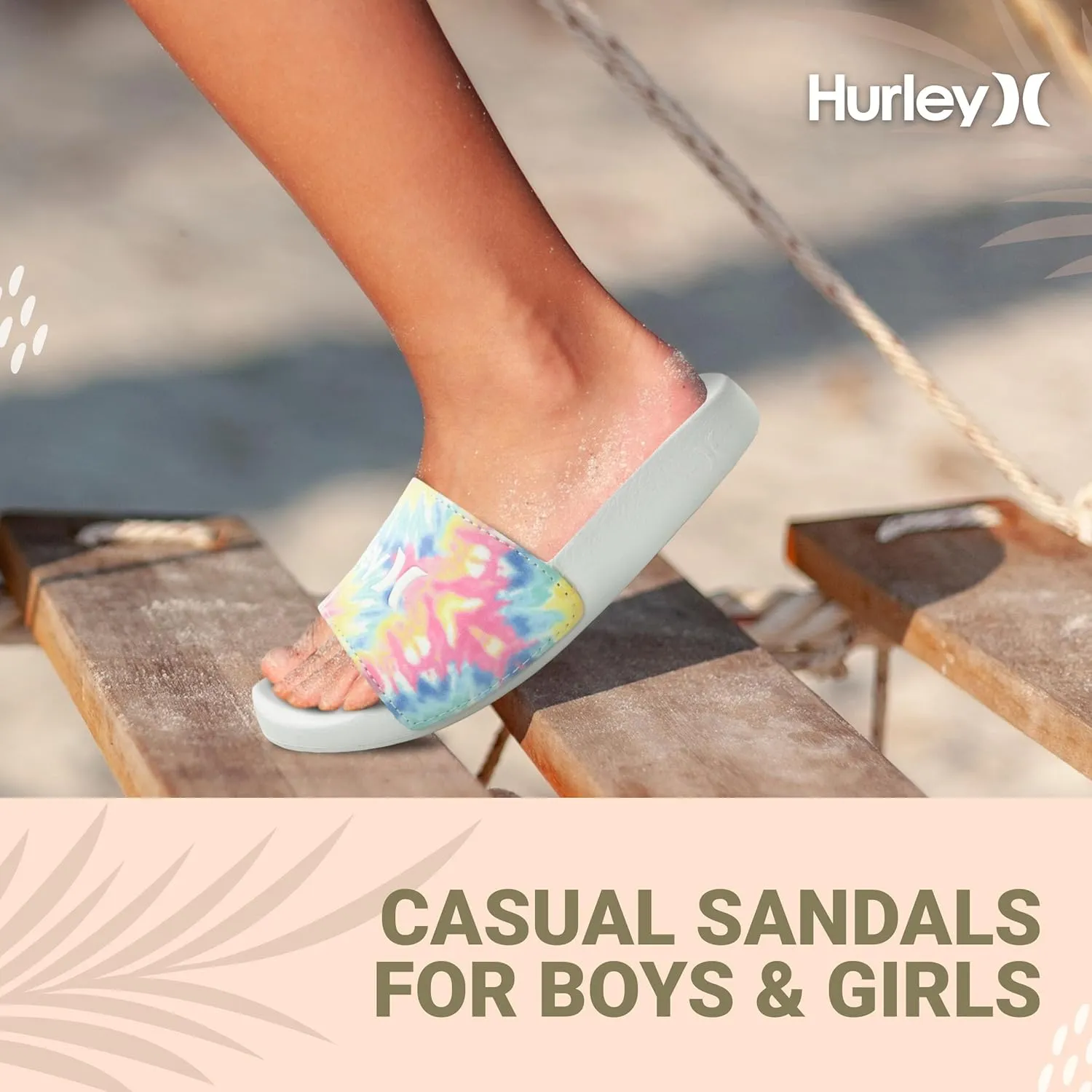 Hurley Naia Comfortable Slip-On Kids Sandals, Cute Girls' Slides for Indoor and Outdoor, Shower Slides for The Beach and Pool
