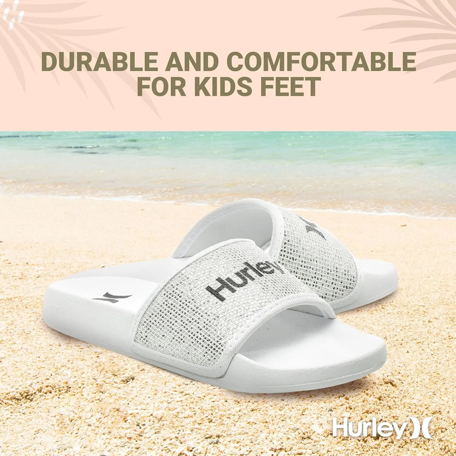 Hurley Naia Comfortable Slip-On Kids Sandals, Cute Girls' Slides for Indoor and Outdoor, Shower Slides for The Beach and Pool