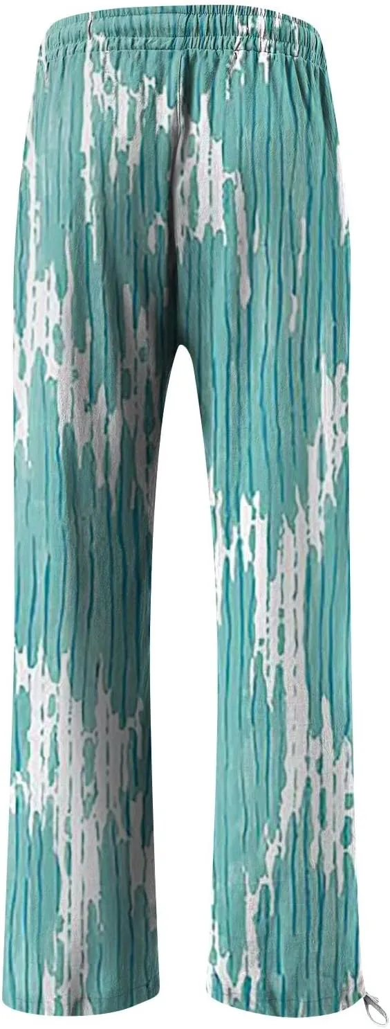 HXHYQKP Women Cotton Linen Palazzo Pants Summer Wide Leg High Waist Lounge Flowy Adjustable Pant Trousers with Pockets 2024