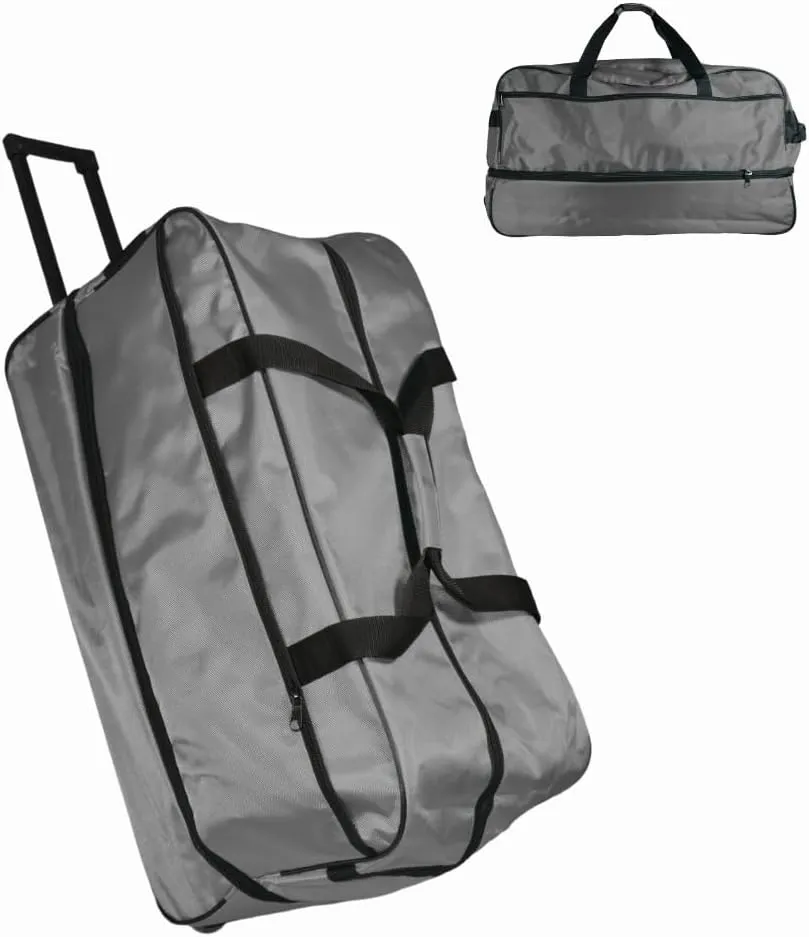Ironbar Duffle Bag Travel Suitcase Large Foldable Expandable, Sports Gym Tote Bag, Carry On Weekender Men Women Unisex Black (Gray)