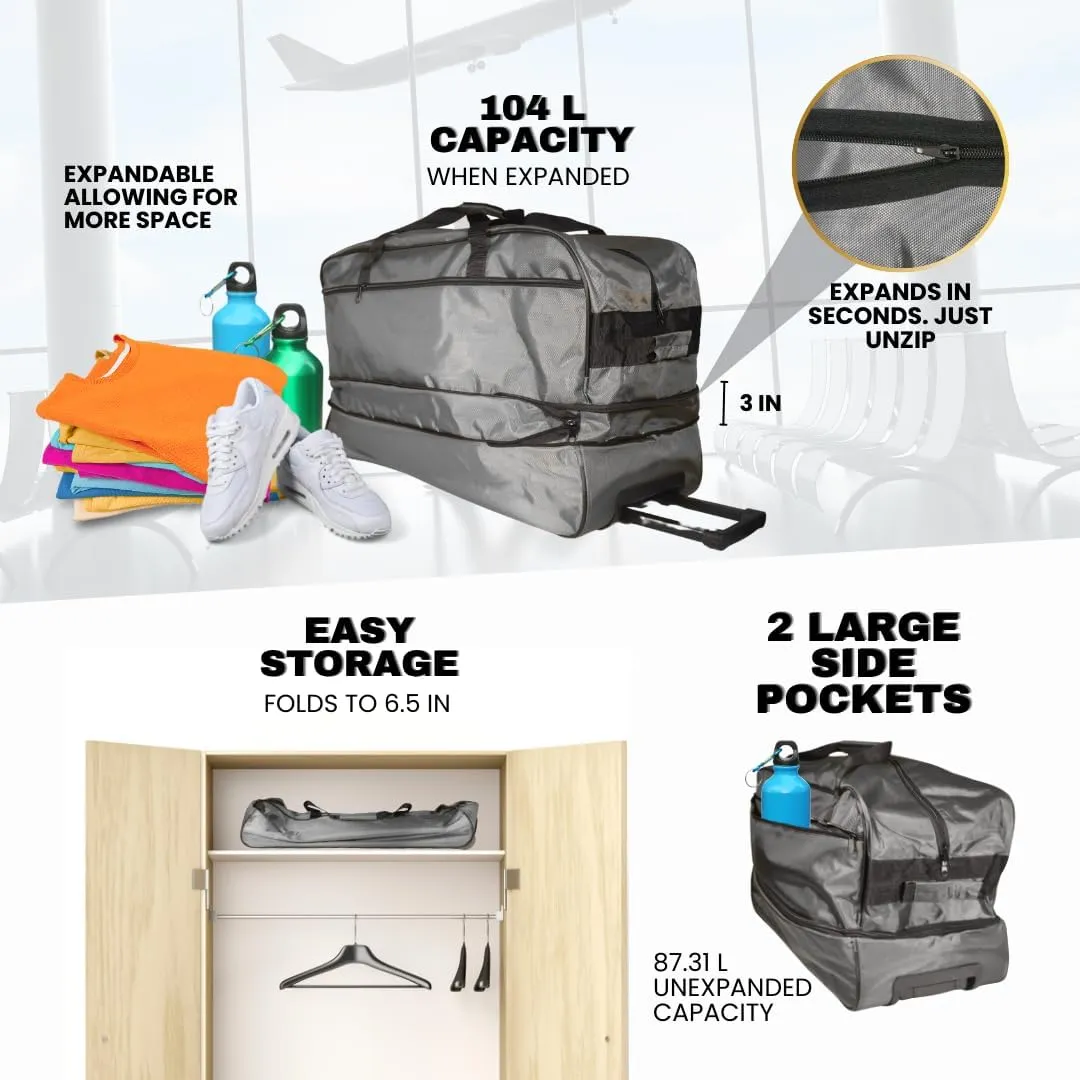 Ironbar Duffle Bag Travel Suitcase Large Foldable Expandable, Sports Gym Tote Bag, Carry On Weekender Men Women Unisex Black (Gray)
