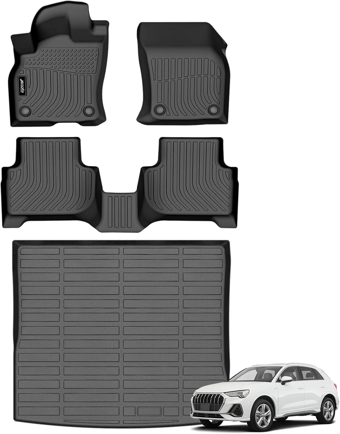 Jenofa-Car Floor Mats & Cargo Liner for Audi Q3 2019-2025 All Weather Floor Mats Set Custom for Q3 Full Set Waterproof Durable Floor Liners for 2024 Audi Q3 Accessories Black