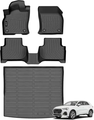 Jenofa-Car Floor Mats & Cargo Liner for Audi Q3 2019-2025 All Weather Floor Mats Set Custom for Q3 Full Set Waterproof Durable Floor Liners for 2024 Audi Q3 Accessories Black