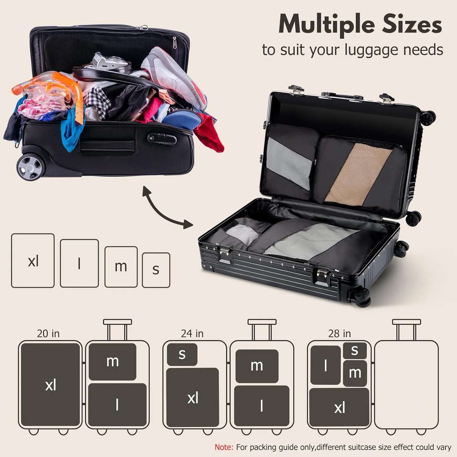 Jetsetta Extra Large Compression Packing Cubes with Mesh, Expandable Suitcase and Luggage travel packing cubes set for Travel Accessories（Black 4 Set)