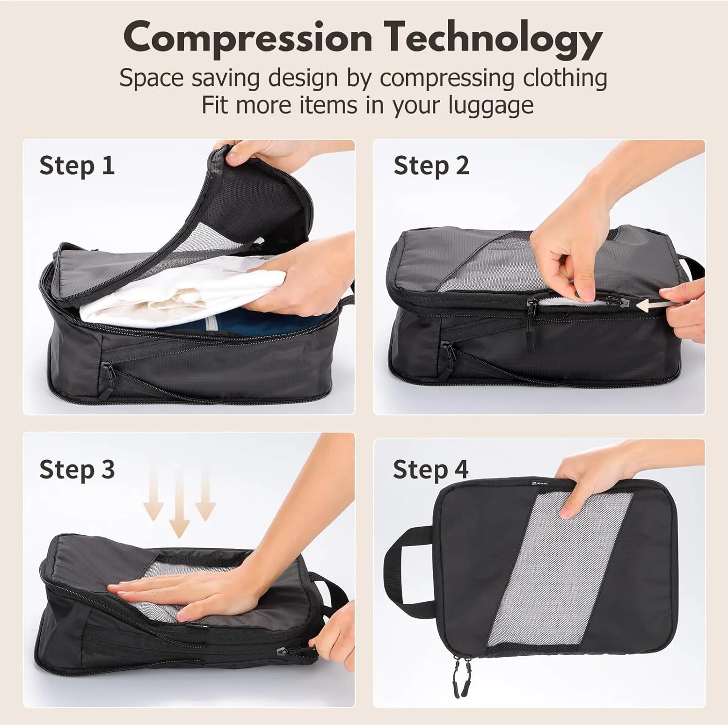 Jetsetta Extra Large Compression Packing Cubes with Mesh, Expandable Suitcase and Luggage travel packing cubes set for Travel Accessories（Black 4 Set)