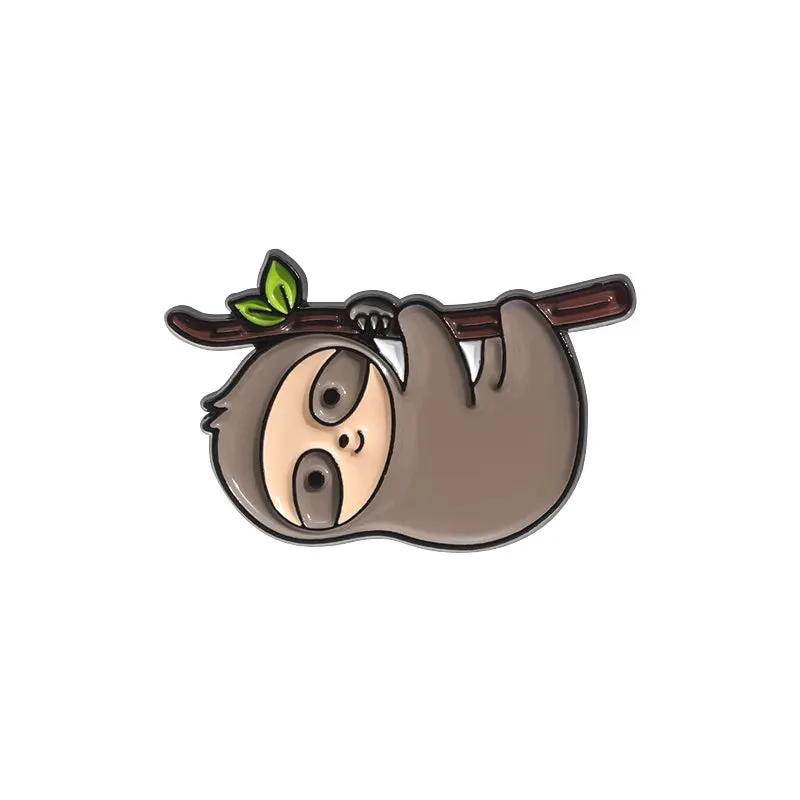 Kawaii Lazy Sloth Enamel Pin 🍩☕️ - Cute Brooch for Bags & Clothes 🦥✨ - Adorable Metal Jewelry Gift!