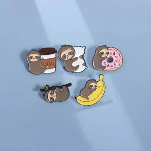 Kawaii Lazy Sloth Enamel Pin 🍩☕️ - Cute Brooch for Bags & Clothes 🦥✨ - Adorable Metal Jewelry Gift!