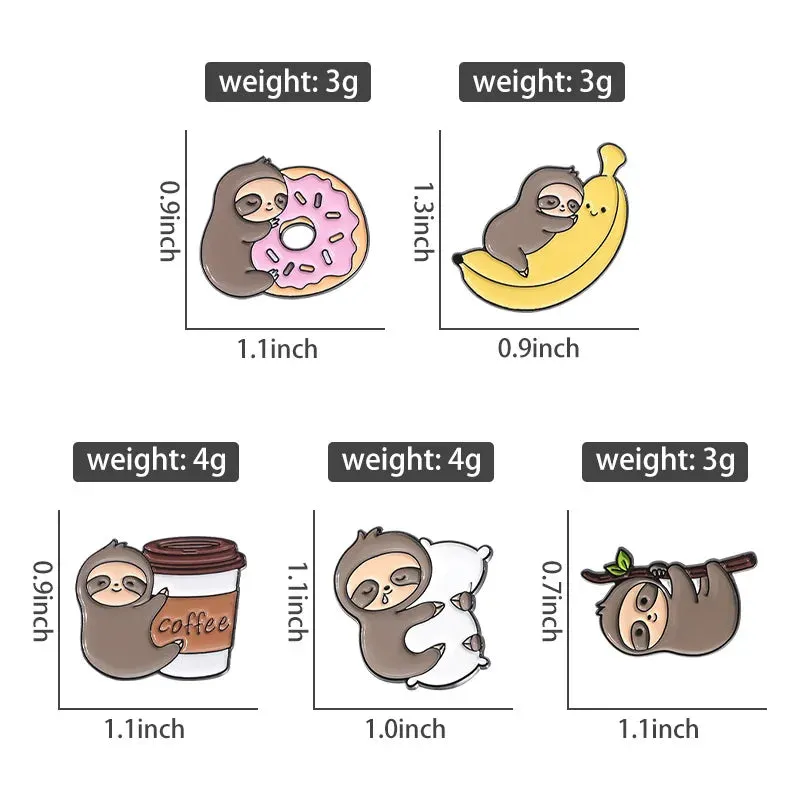 Kawaii Lazy Sloth Enamel Pin 🍩☕️ - Cute Brooch for Bags & Clothes 🦥✨ - Adorable Metal Jewelry Gift!