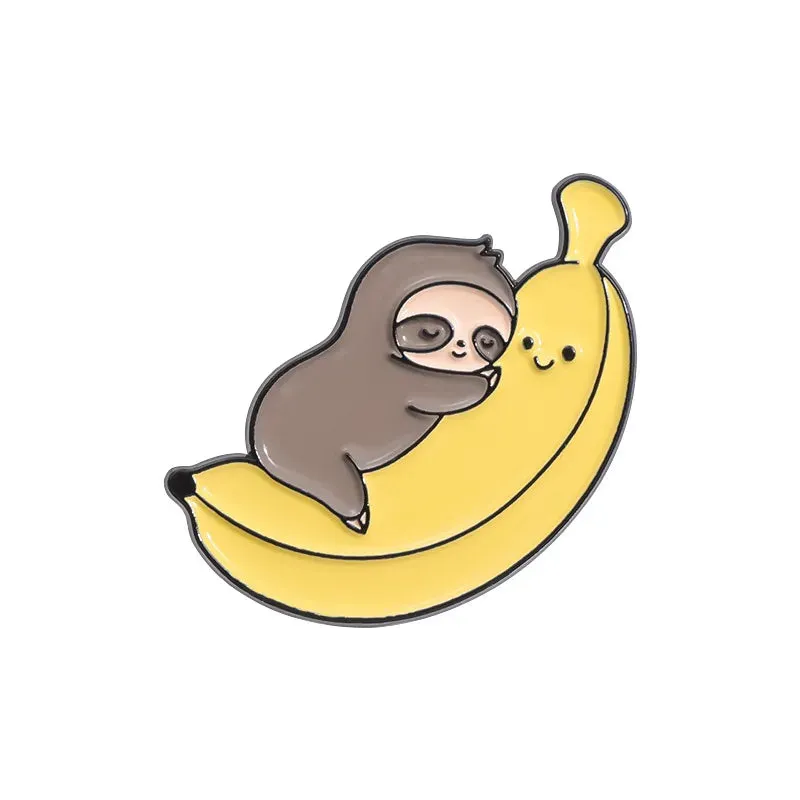 Kawaii Lazy Sloth Enamel Pin 🍩☕️ - Cute Brooch for Bags & Clothes 🦥✨ - Adorable Metal Jewelry Gift!