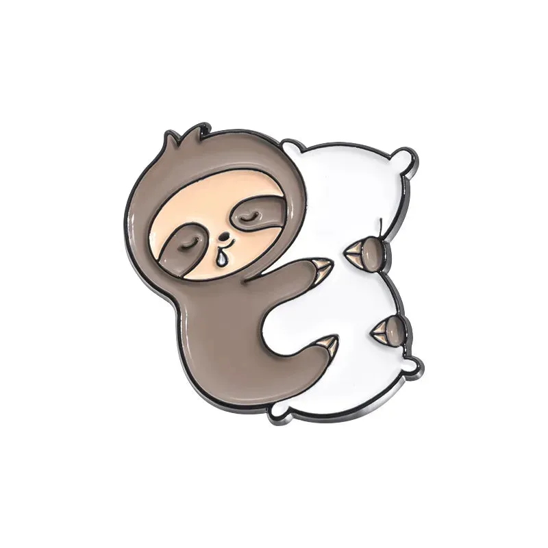 Kawaii Lazy Sloth Enamel Pin 🍩☕️ - Cute Brooch for Bags & Clothes 🦥✨ - Adorable Metal Jewelry Gift!