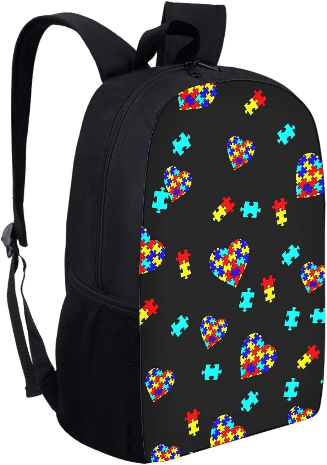 Kids Backpack Print School Bookbag Travel bag for Elementary Students Teens Girls Boys (Autism Awareness Puzzle Pieces Heart)