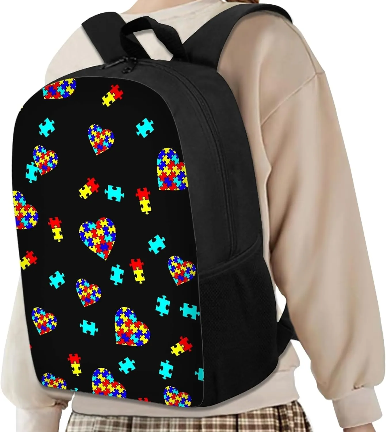Kids Backpack Print School Bookbag Travel bag for Elementary Students Teens Girls Boys (Autism Awareness Puzzle Pieces Heart)