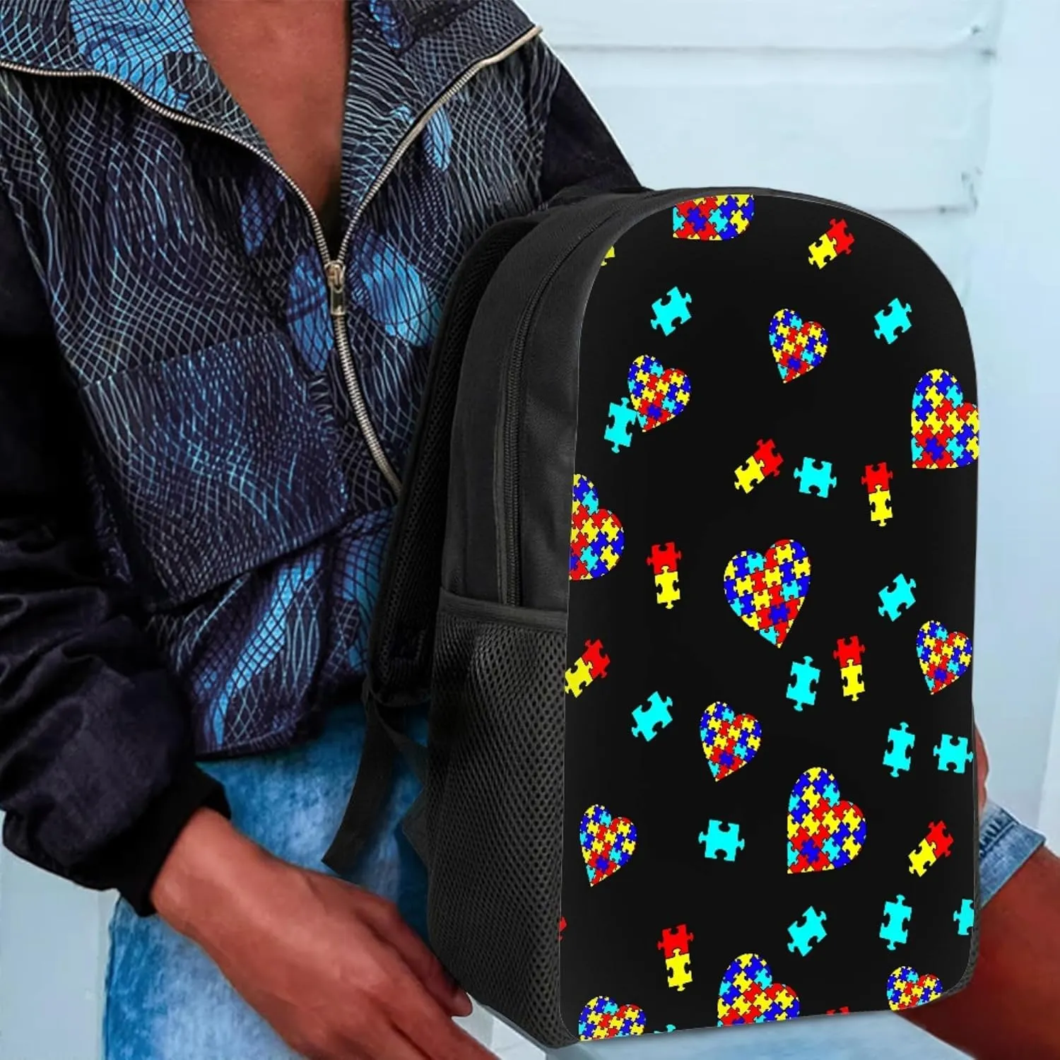 Kids Backpack Print School Bookbag Travel bag for Elementary Students Teens Girls Boys (Autism Awareness Puzzle Pieces Heart)