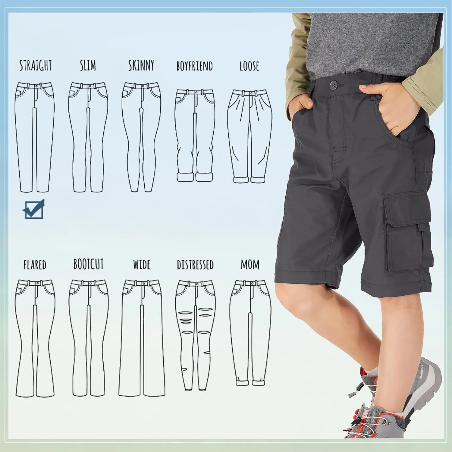 Kids' Cargo Pants, Boy's Casual Outdoor Quick Dry Waterproof Hiking Climbing Convertible Trousers