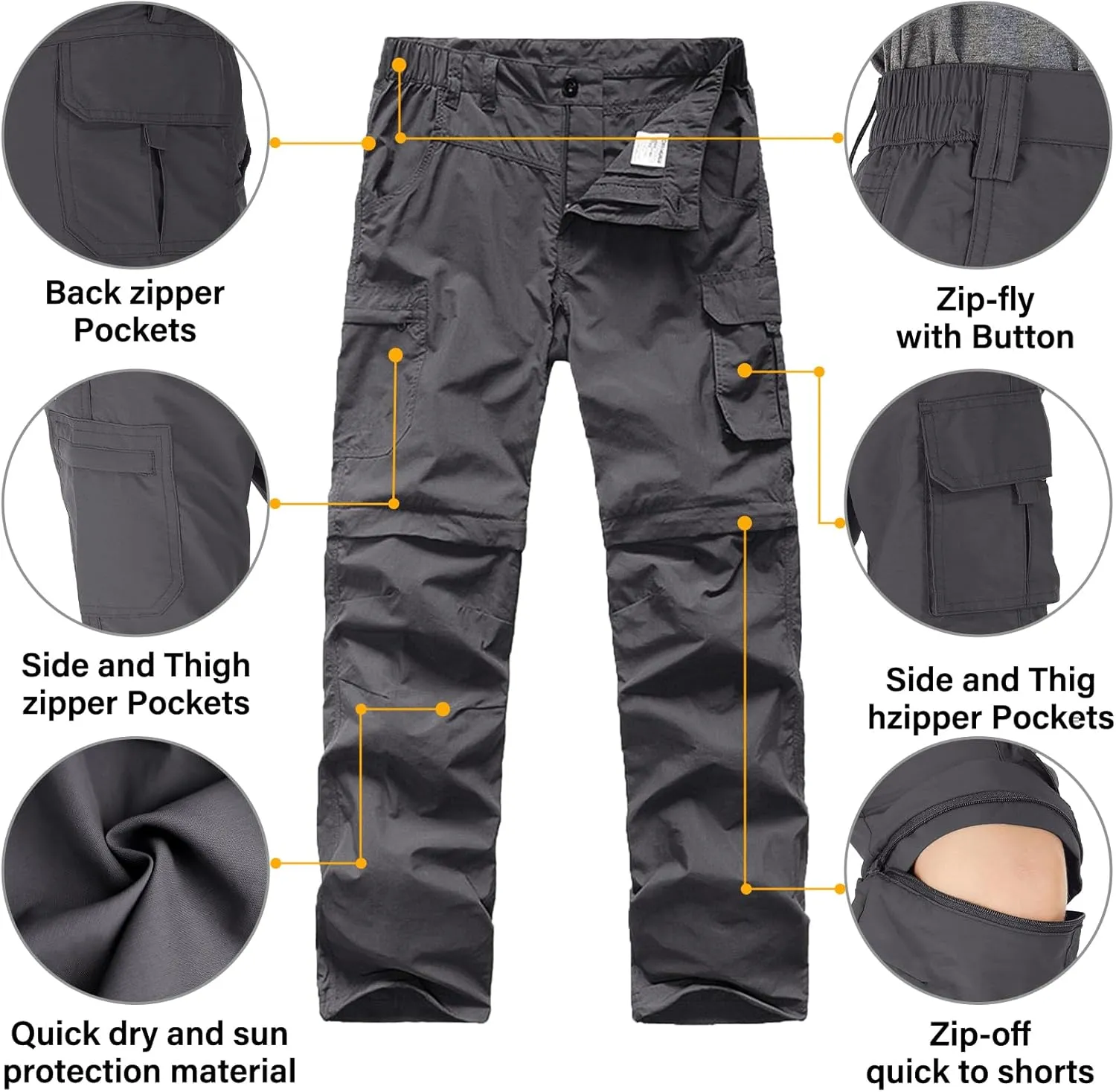 Kids' Cargo Pants, Boy's Casual Outdoor Quick Dry Waterproof Hiking Climbing Convertible Trousers