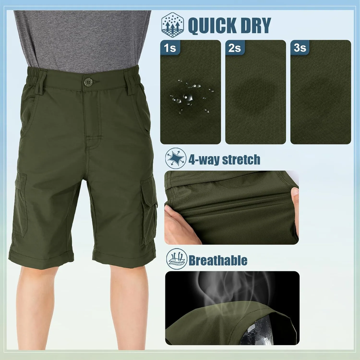 Kids' Cargo Pants, Boy's Casual Outdoor Quick Dry Waterproof Hiking Climbing Convertible Trousers