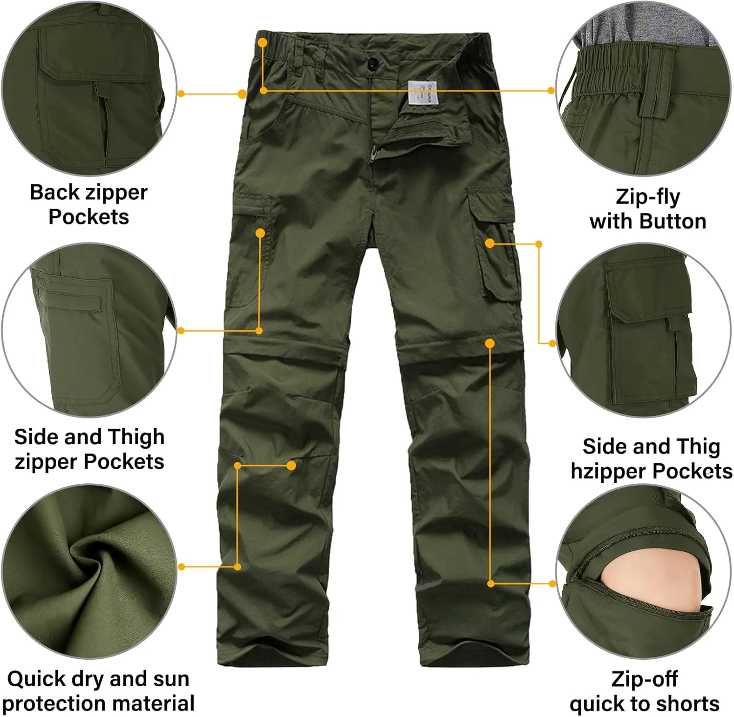 Kids' Cargo Pants, Boy's Casual Outdoor Quick Dry Waterproof Hiking Climbing Convertible Trousers