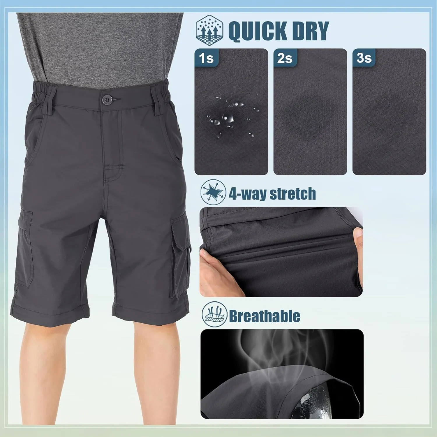 Kids' Cargo Pants, Boy's Casual Outdoor Quick Dry Waterproof Hiking Climbing Convertible Trousers