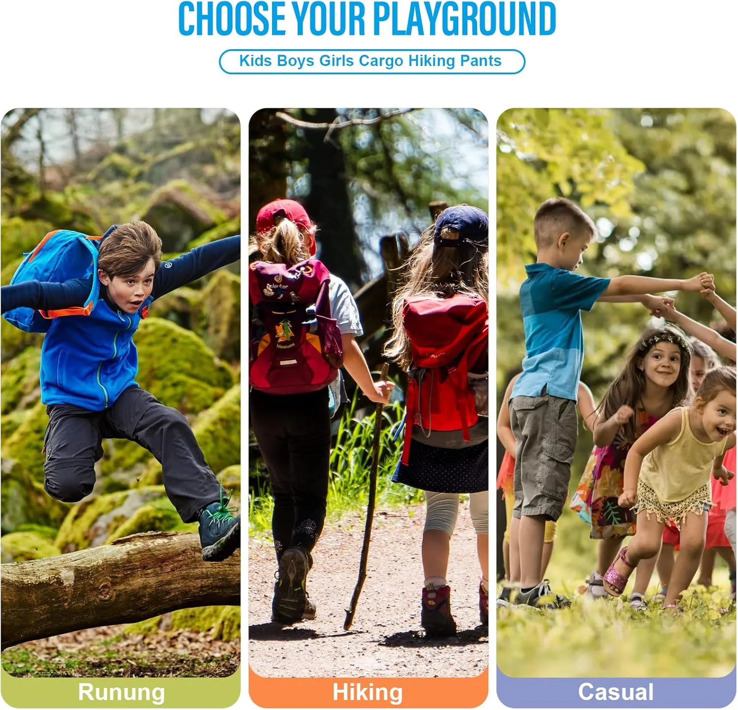 Kids' Cargo Pants, Boy's Casual Outdoor Quick Dry Waterproof Hiking Climbing Convertible Trousers