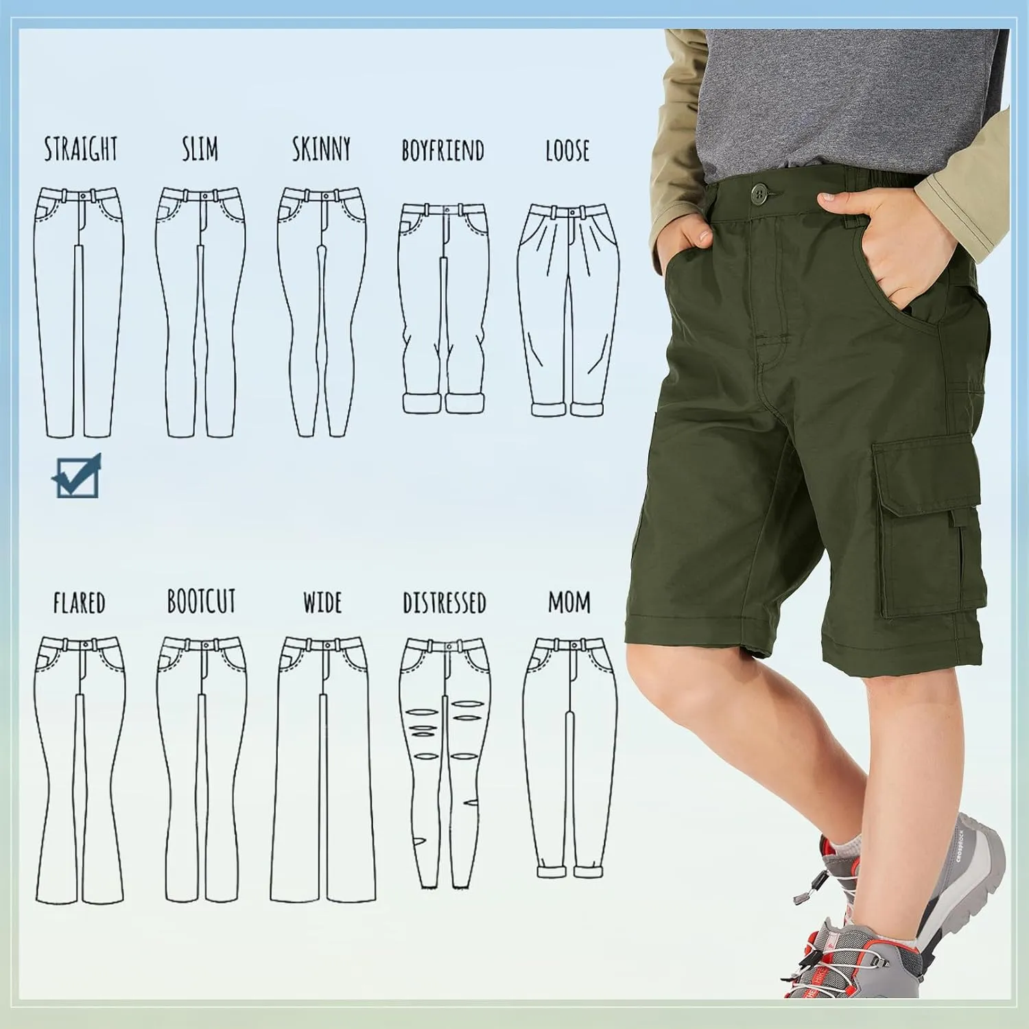 Kids' Cargo Pants, Boy's Casual Outdoor Quick Dry Waterproof Hiking Climbing Convertible Trousers