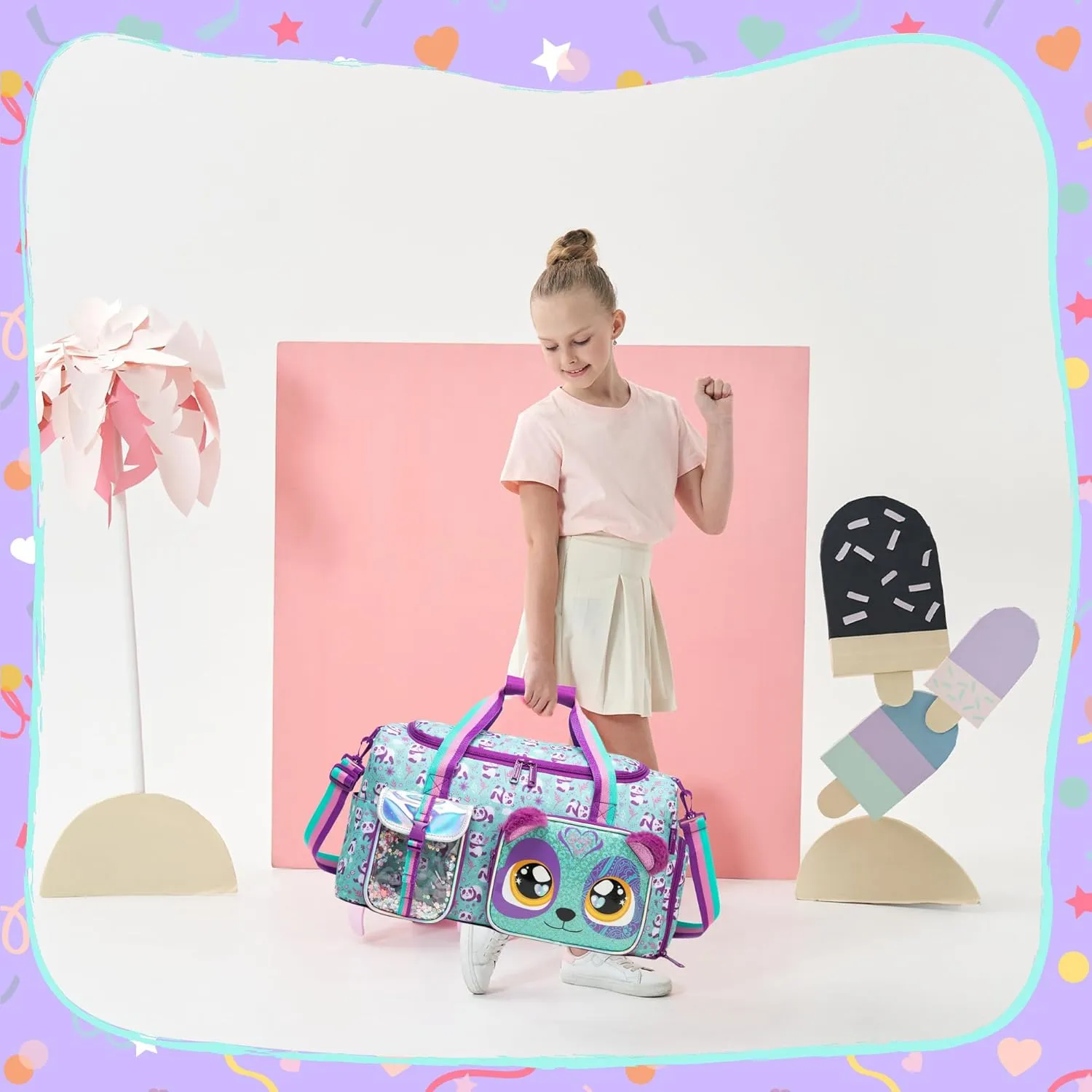 Kids Duffle Bag Girls Travel Bag for Kids Overnight Bag for Girls Dance Bag for Girls Weekender Bag Gym Bag with Shoe Compartment