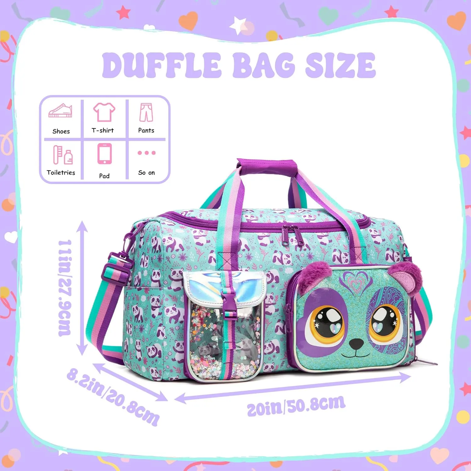 Kids Duffle Bag Girls Travel Bag for Kids Overnight Bag for Girls Dance Bag for Girls Weekender Bag Gym Bag with Shoe Compartment