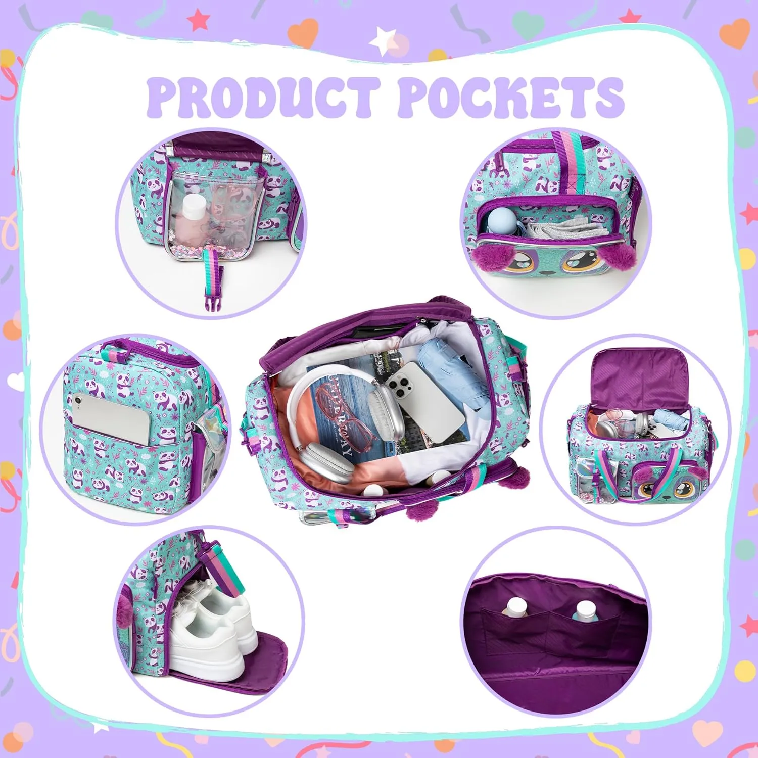 Kids Duffle Bag Girls Travel Bag for Kids Overnight Bag for Girls Dance Bag for Girls Weekender Bag Gym Bag with Shoe Compartment