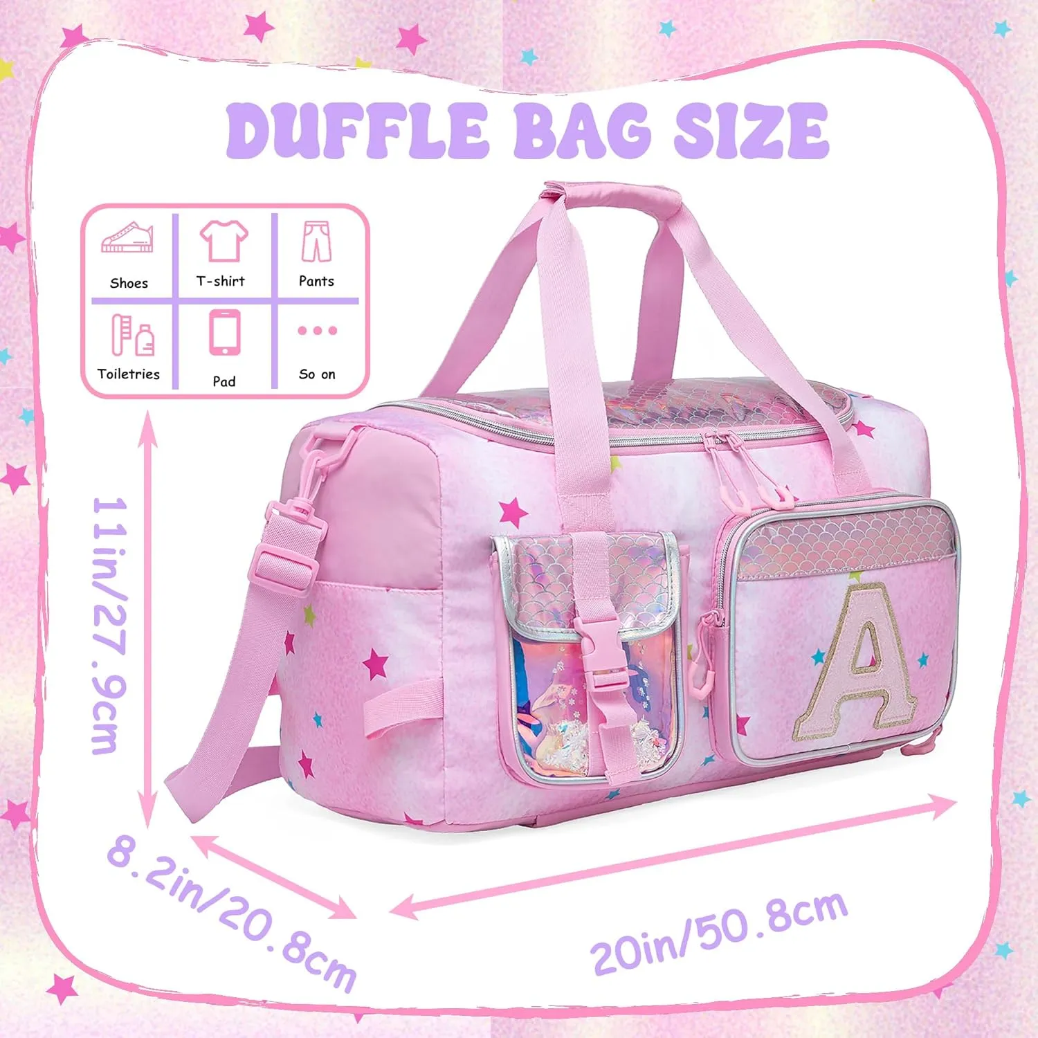 Kids Duffle Bag Girls Travel Bag for Kids Overnight Bag for Girls Dance Bag for Girls Weekender Bag Kids Gym Bag with Shoe Compartment for Travel