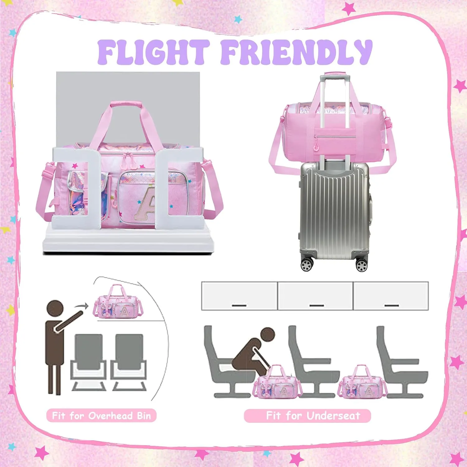 Kids Duffle Bag Girls Travel Bag for Kids Overnight Bag for Girls Dance Bag for Girls Weekender Bag Kids Gym Bag with Shoe Compartment for Travel