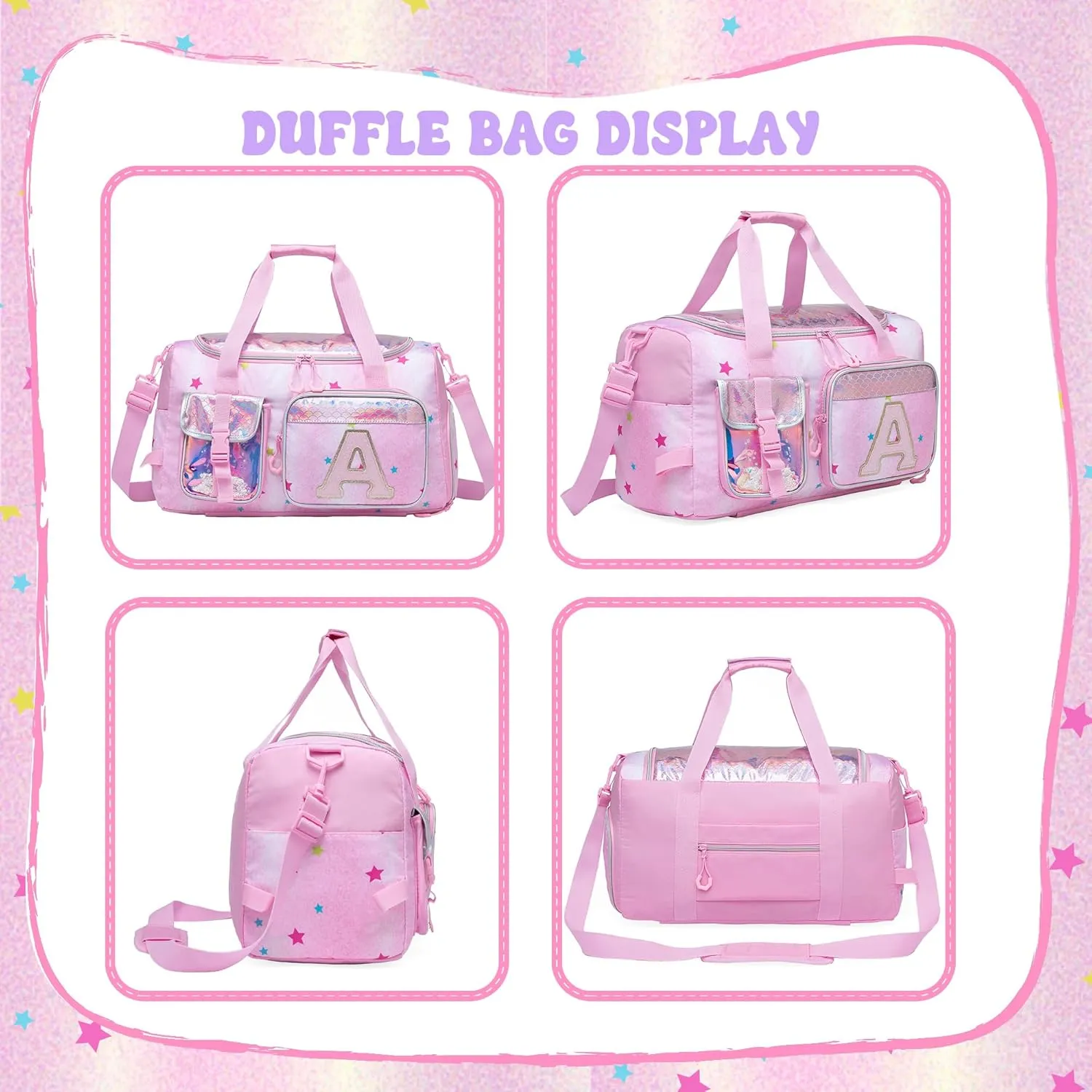 Kids Duffle Bag Girls Travel Bag for Kids Overnight Bag for Girls Dance Bag for Girls Weekender Bag Kids Gym Bag with Shoe Compartment for Travel