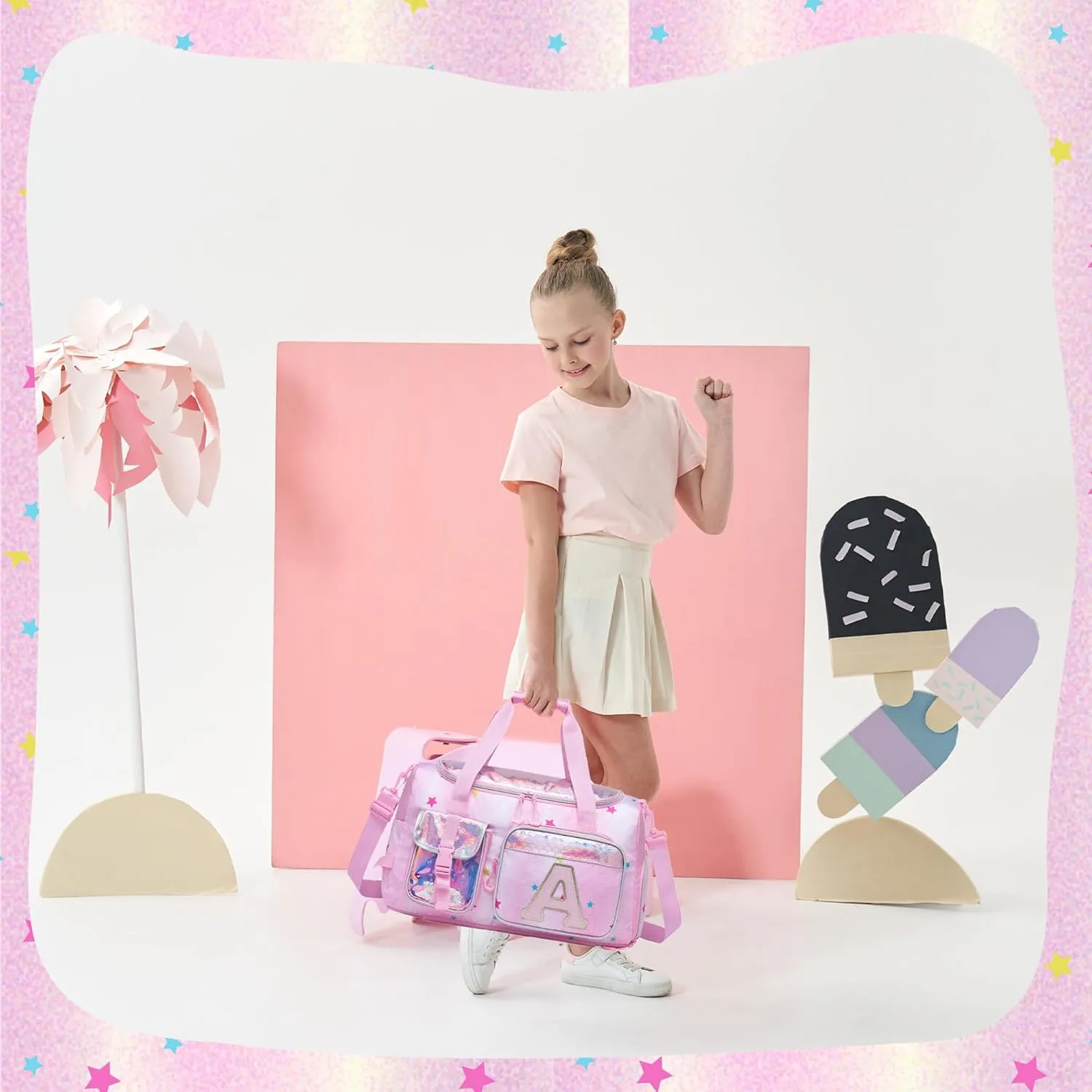 Kids Duffle Bag Girls Travel Bag for Kids Overnight Bag for Girls Dance Bag for Girls Weekender Bag Kids Gym Bag with Shoe Compartment for Travel