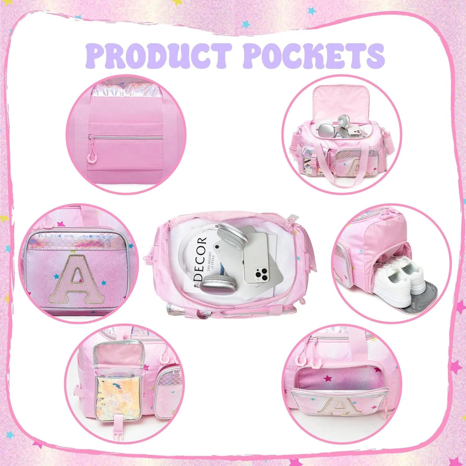 Kids Duffle Bag Girls Travel Bag for Kids Overnight Bag for Girls Dance Bag for Girls Weekender Bag Kids Gym Bag with Shoe Compartment for Travel