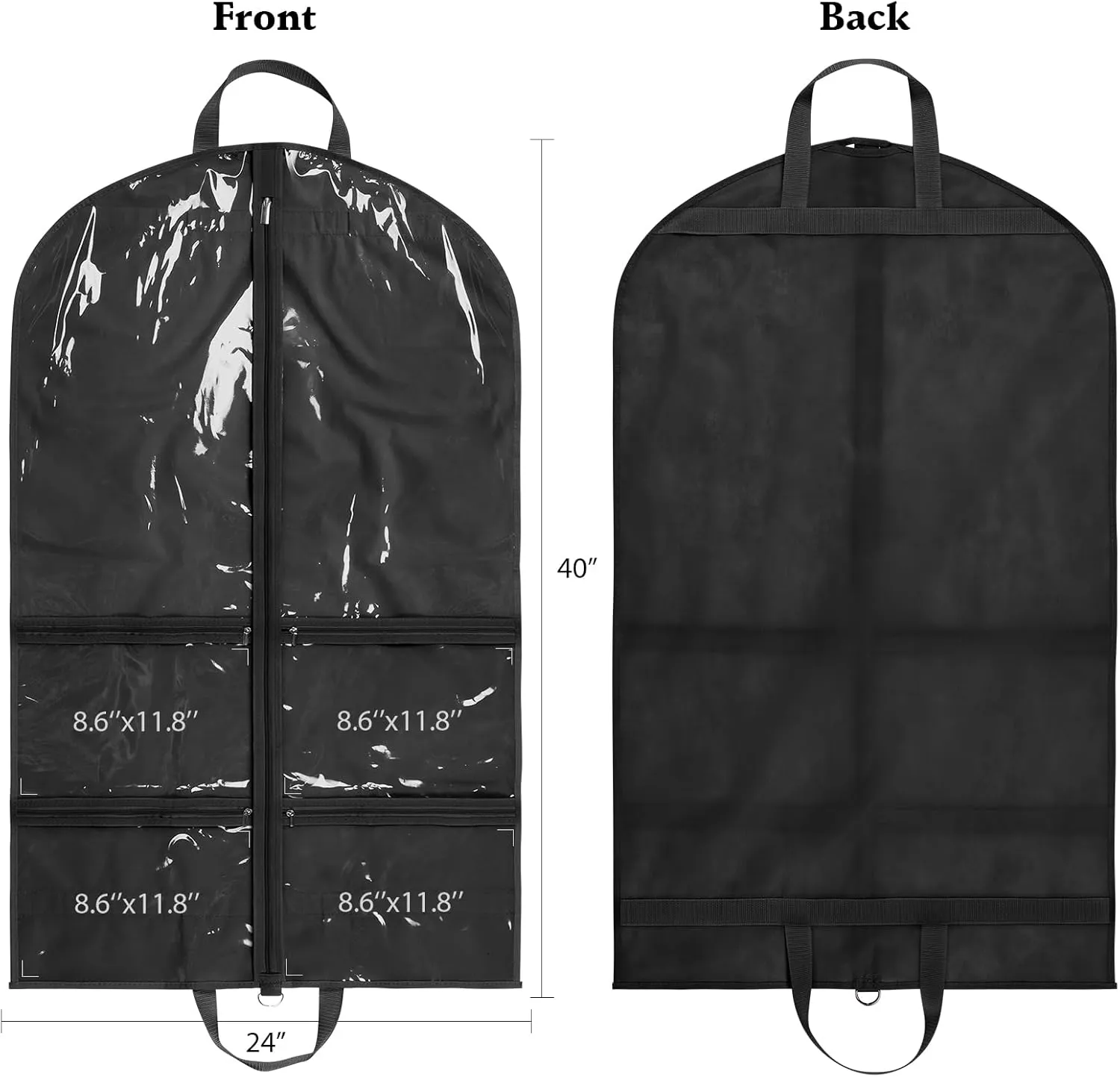 Kids Garment Bags for Dance Costumes, 40" Dance Garment Bags for Dancers with 4 Clear Zipper Pockets, Foldable Dance Competition Garment Bags for Hanging Clothes, 3 Pack, Black