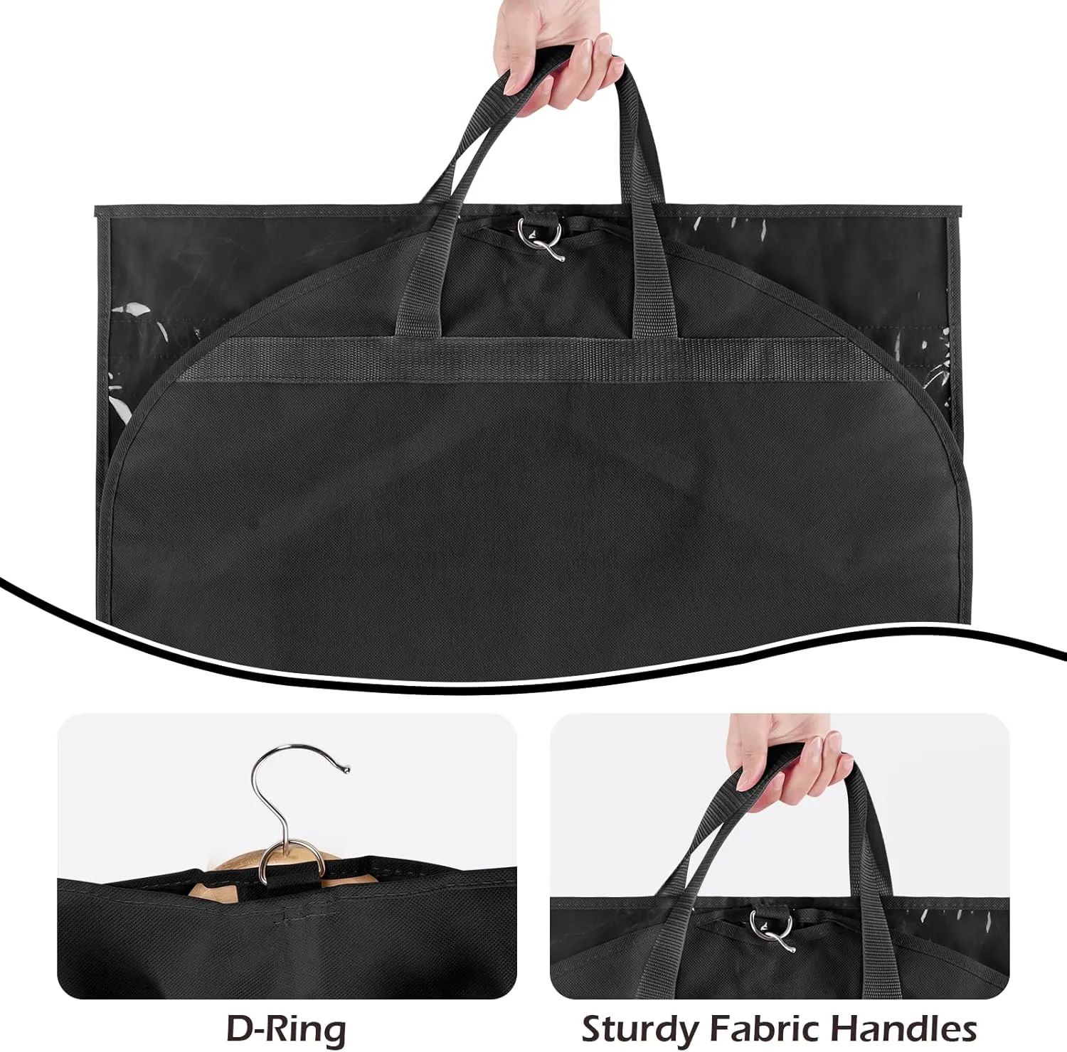 Kids Garment Bags for Dance Costumes, 40" Dance Garment Bags for Dancers with 4 Clear Zipper Pockets, Foldable Dance Competition Garment Bags for Hanging Clothes, 3 Pack, Black