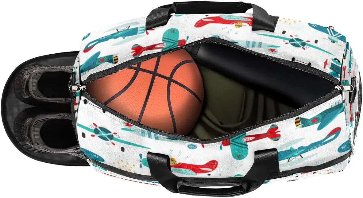 Kids Overnighter Duffel Bags for Boys Girls, Airplane Carry-On Size Sports Gym Bag with Shoe Compartments for School Practice or Overnight Travel Weekender Sleepover Tote Bag