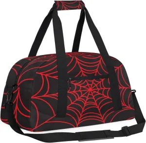Kids Overnighter Duffel Bags for Boys Girls, Black Spider Web Carry-On Size Sports Gym Bag with Front Zipper Pocket for School Practice or Overnight Travel Weekender Sleepover Tote Bag