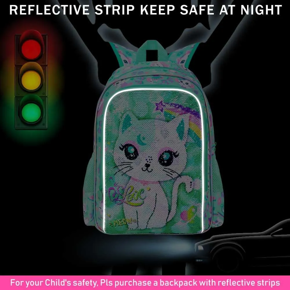 KLFVB 3PCS Unicorn Mermaid Backpack for Girls, 16" Sequin Kids Bookbag and Lunch Box, Preschool Backpacks for Elementary