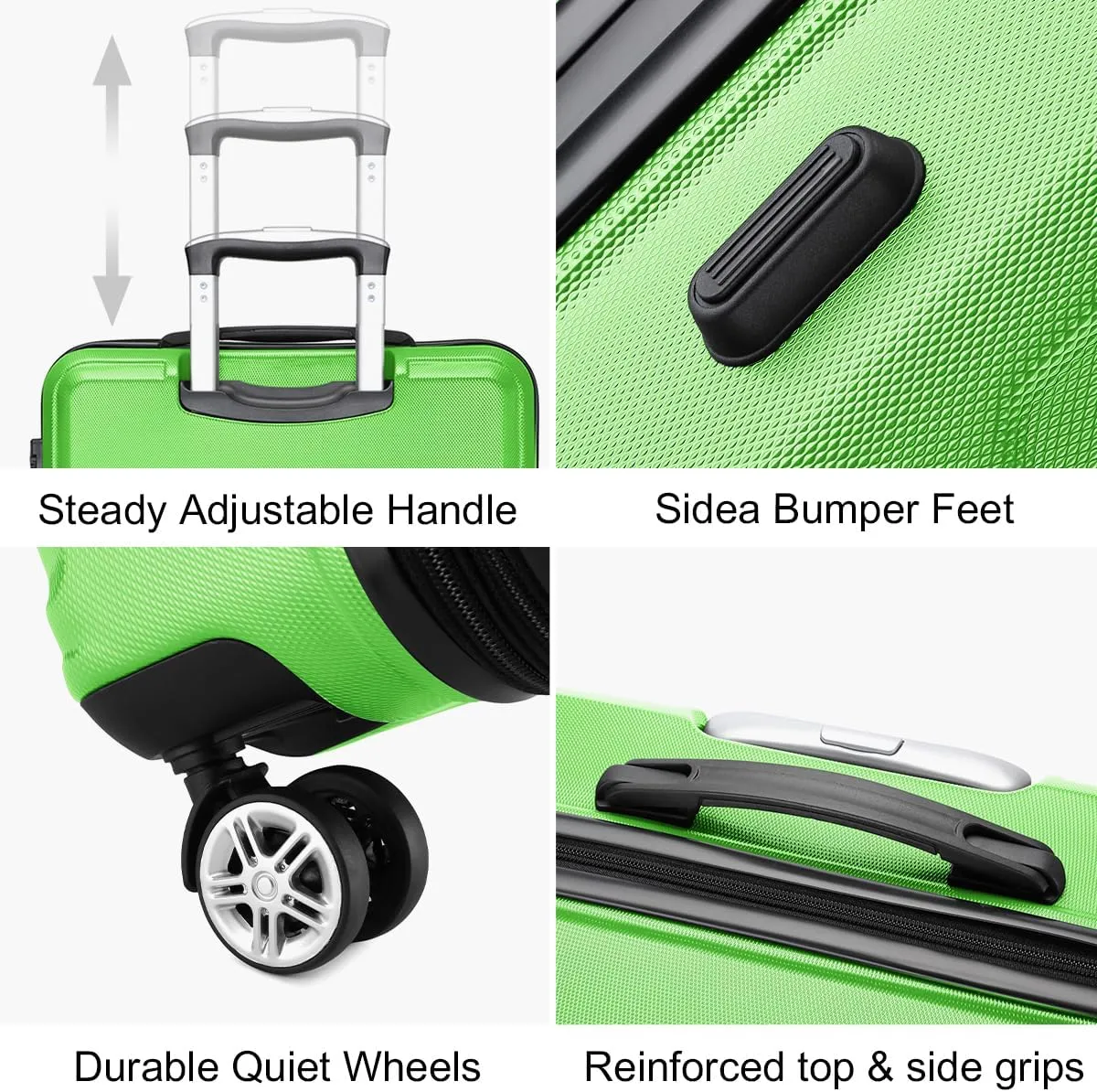 Kono 4 Piece Luggage Sets Expandable(only 28") Lightweight with Spinner Wheels TSA Lock Hardside Travel Rolling Suitcases 20in 24in 28in Carry on and 12in Mini Cosmetic Case Apple Green